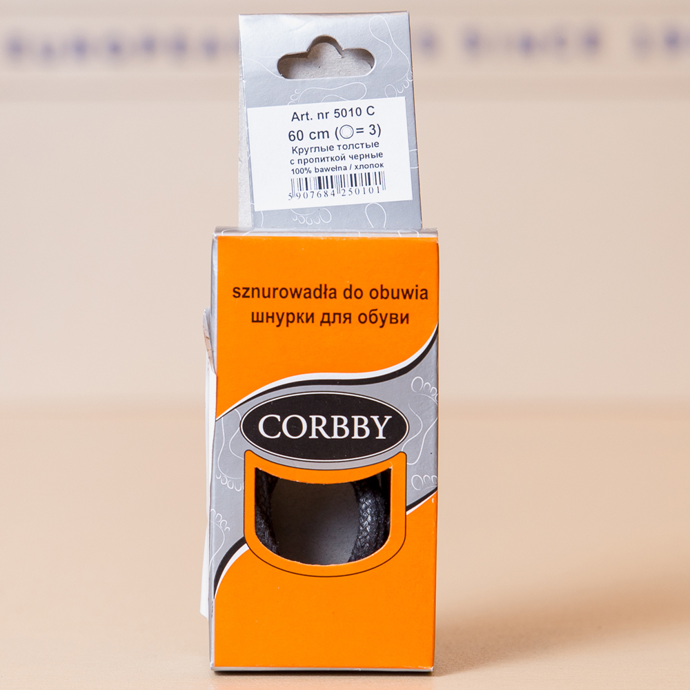 Фото CORBBY Шнурки 60см круглые толстые черные с пропиткой купить на lauf.shoes