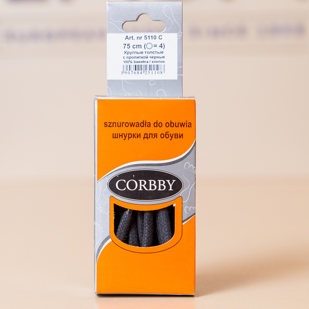 Фото CORBBY Шнурки 75см круглые толстые черные с пропиткой купить на lauf.shoes